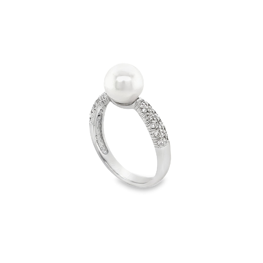 Cultured Akoya Pearl and Paved Diamond Ring in 14kt White Gold - Image 5 of 5