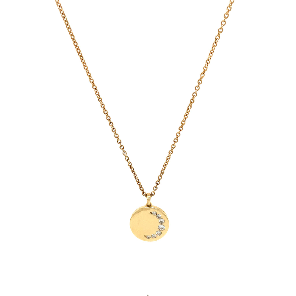 Memoire Diamond Luna Crescent Medallion Necklace in 18Kt Yellow Gold - Image 8 of 11
