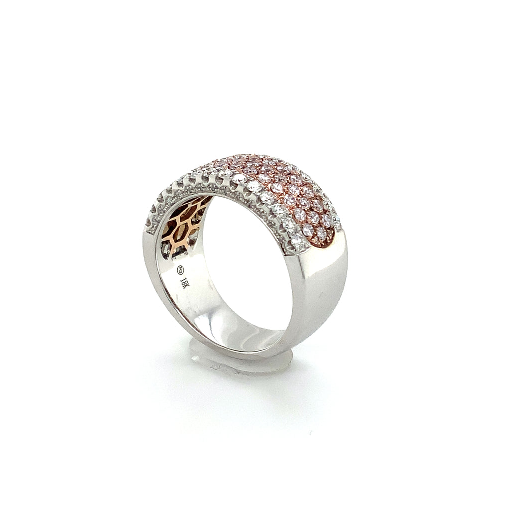 Roman + Jules Pavé Natural Pink and White Diamond Five Row Wide Band set in 18K White Gold - Image 2 of 12