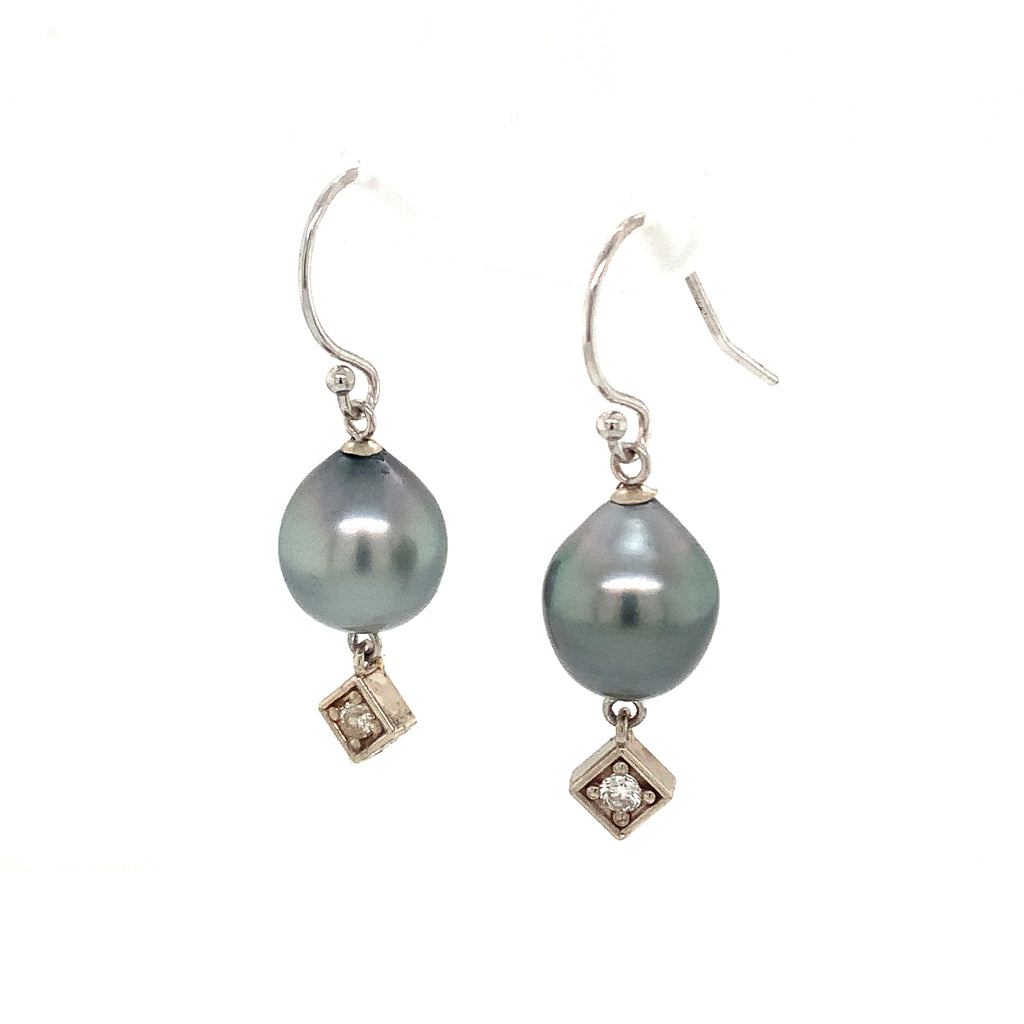 Black Tahititian Pearl and Diamond 14K White Gold Drop Style Earrings - Image 5 of 5