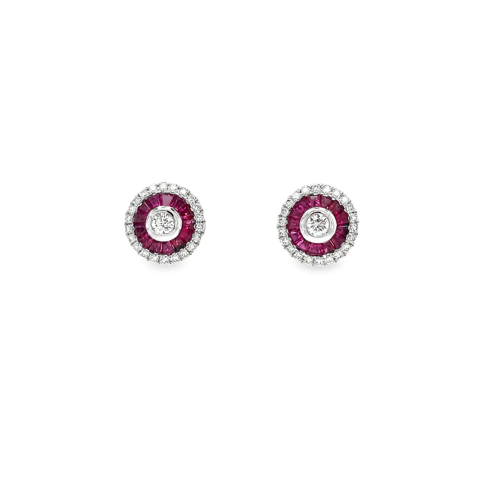 ASBA Collection Deco Style Ruby Baguette and Brilliant Cut Diamond Earring set in 14 kt White Gold. - Image 2 of 9