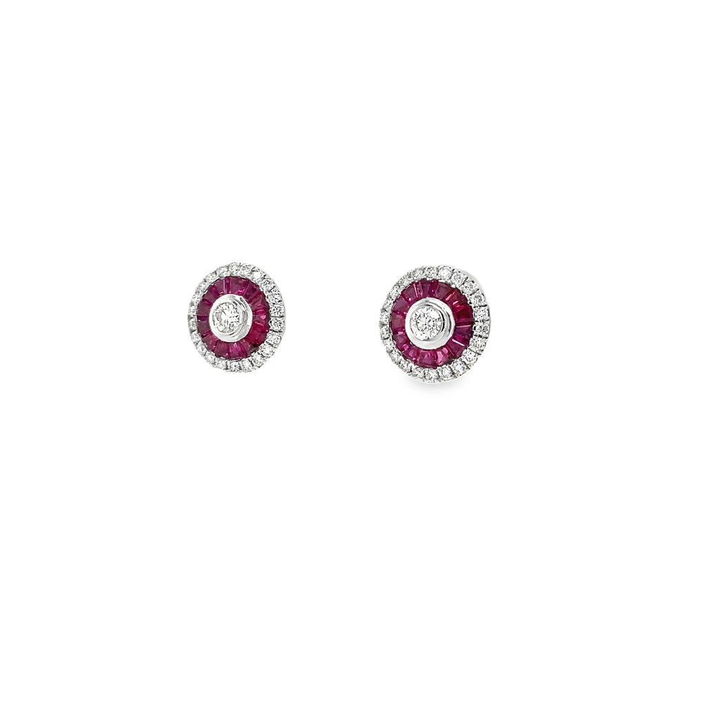 ASBA Collection Deco Style Ruby Baguette and Brilliant Cut Diamond Earring set in 14 kt White Gold. - Image 3 of 9
