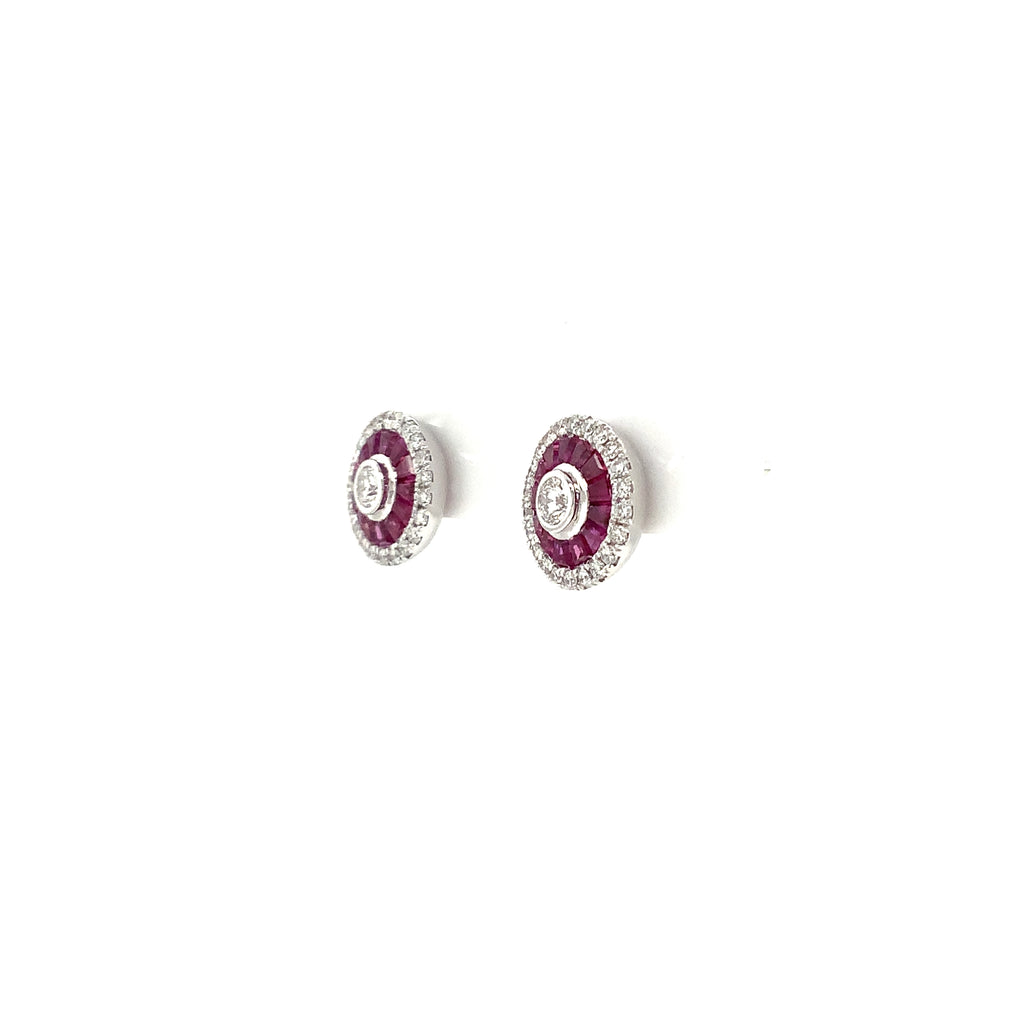 ASBA Collection Deco Style Ruby Baguette and Brilliant Cut Diamond Earring set in 14 kt White Gold. - Image 4 of 9