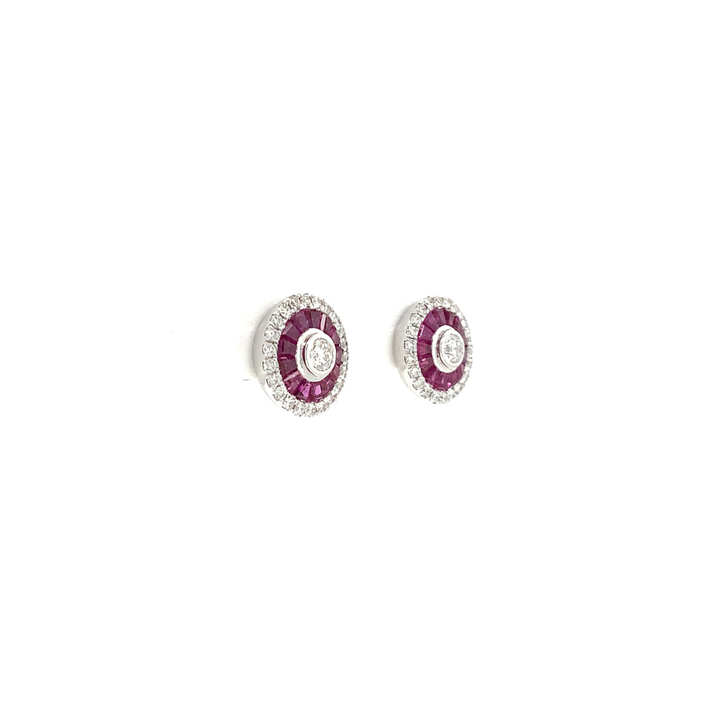 ASBA Collection Deco Style Ruby Baguette and Brilliant Cut Diamond Earring set in 14 kt White Gold. - Image 5 of 9