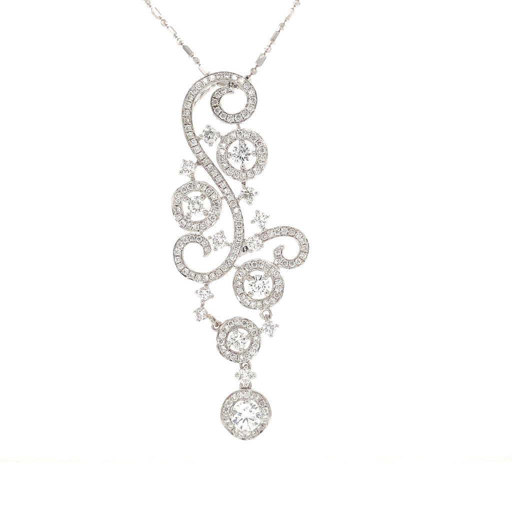 One of A Kind Diamond Swirl Design with 5 halo and Pave diamond pendant fashioned in 18K White Gold. - Image 1 of 4