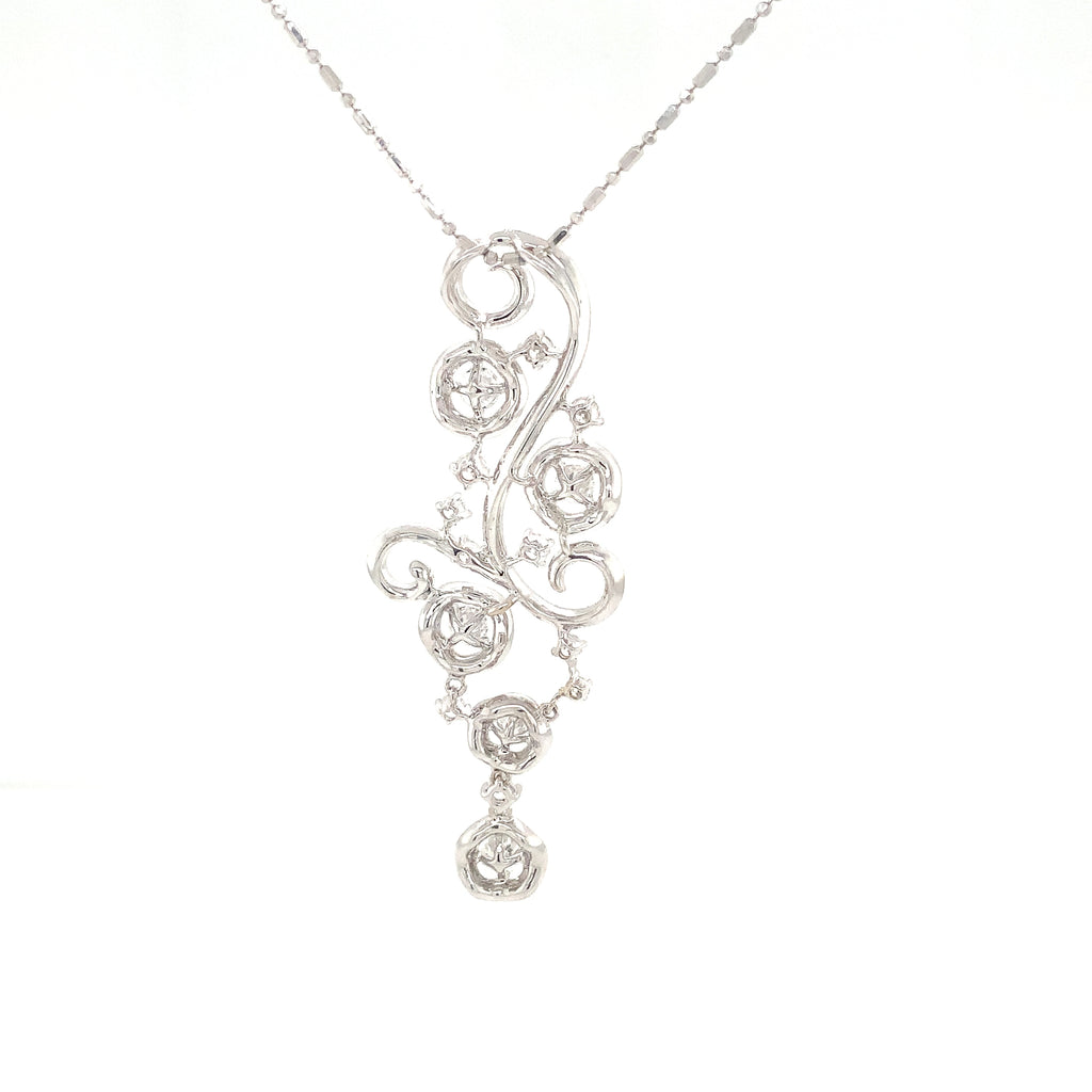 One of A Kind Diamond Swirl Design with 5 halo and Pave diamond pendant fashioned in 18K White Gold. - Image 3 of 4