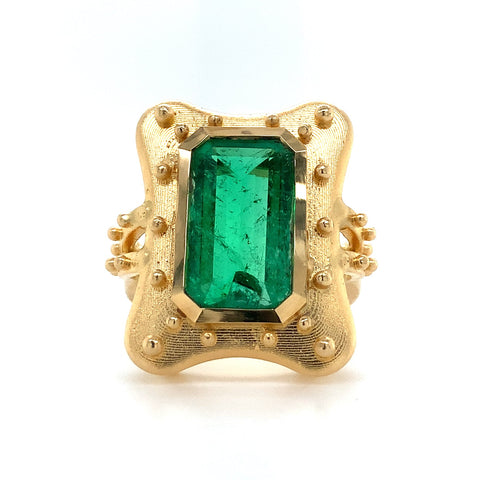 One of a Kind Emerald Cut Emerald Ring Set in 18K Yellow Gold - Image 1 of 5