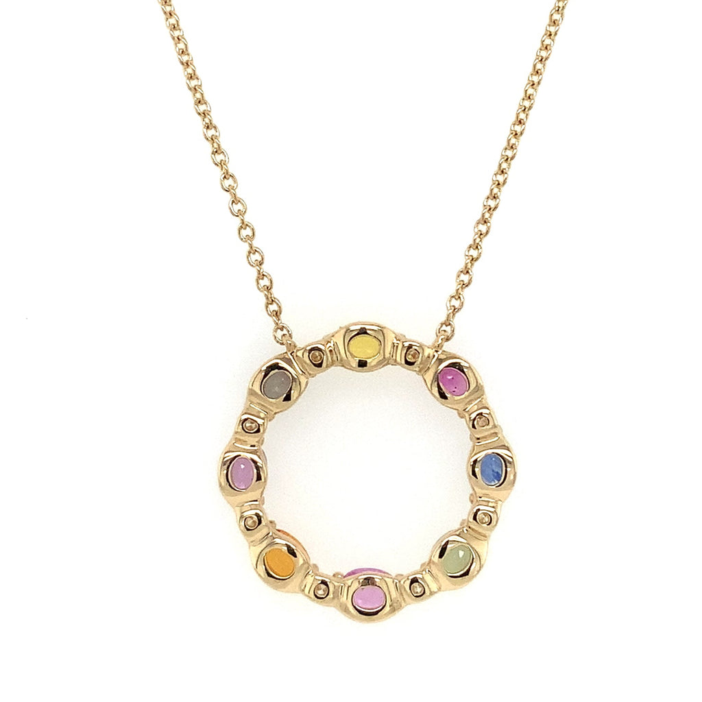 Roman+Jules Multi-Color Sapphire Circle Pendant Necklace in 14K Yellow Gold - Image 2 of 6