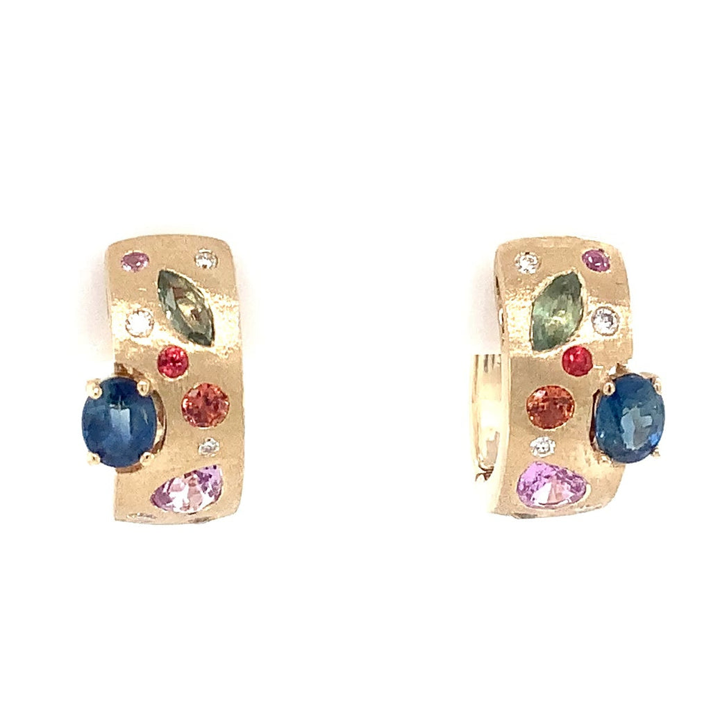 Roman + Jules Multi Color Sapphire and Diamond Huggie in 14K Yellow Gold - Image 1 of 6