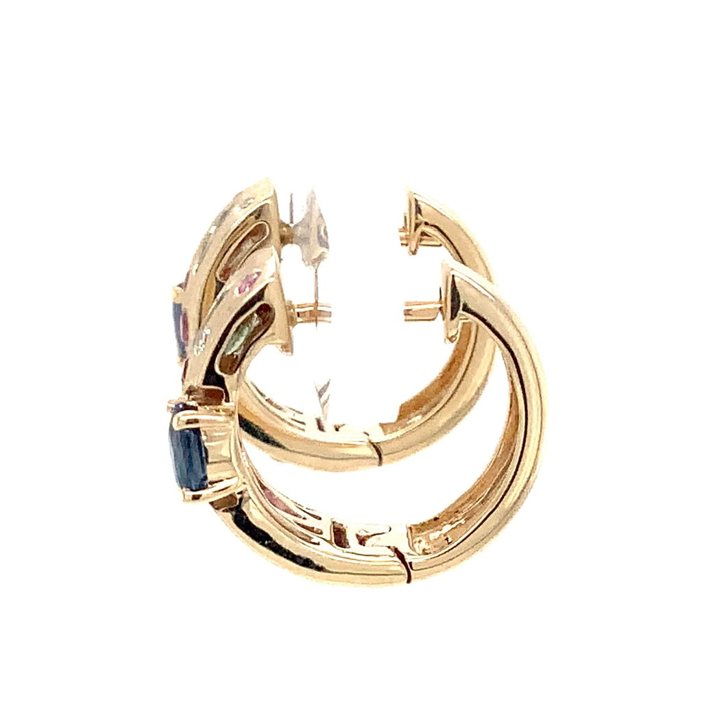 Roman + Jules Multi Color Sapphire and Diamond Huggie in 14K Yellow Gold - Image 2 of 6