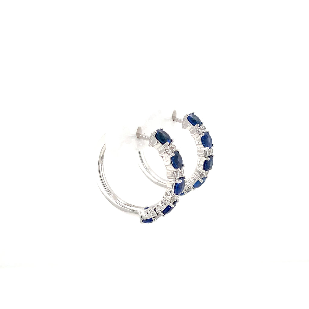 Roman+Jules Blue Sapphire Hoop Earrings in 14K White Gold - Image 4 of 5