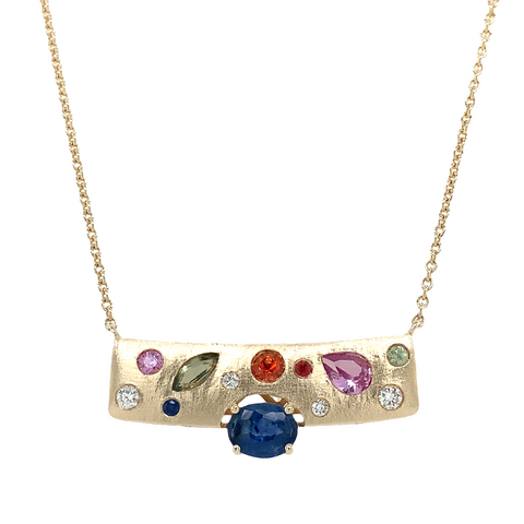 Roman & Jules  Geometric Bar Necklace with Multi Color Sapphire in 14K Yellow Gold - Image 1 of 9