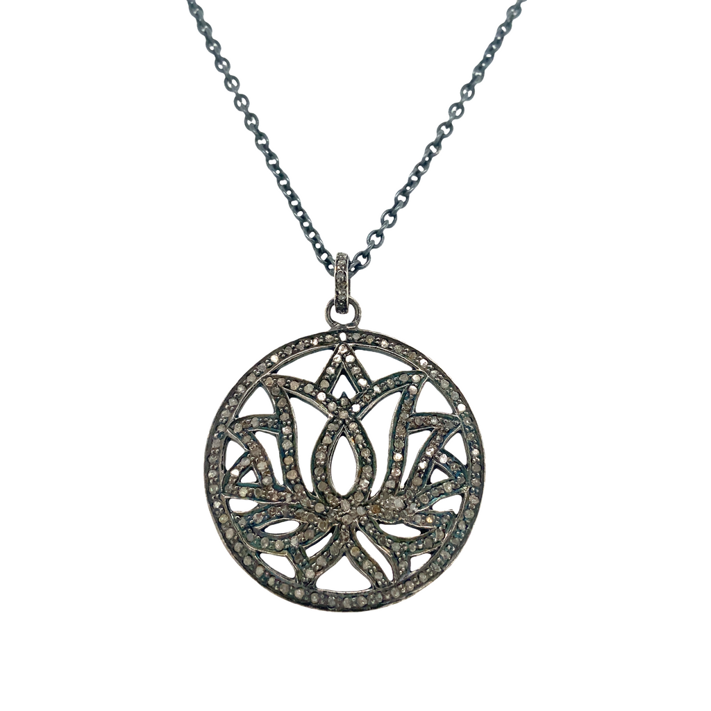 Oxidized Sterling Silver Lotus Pendant