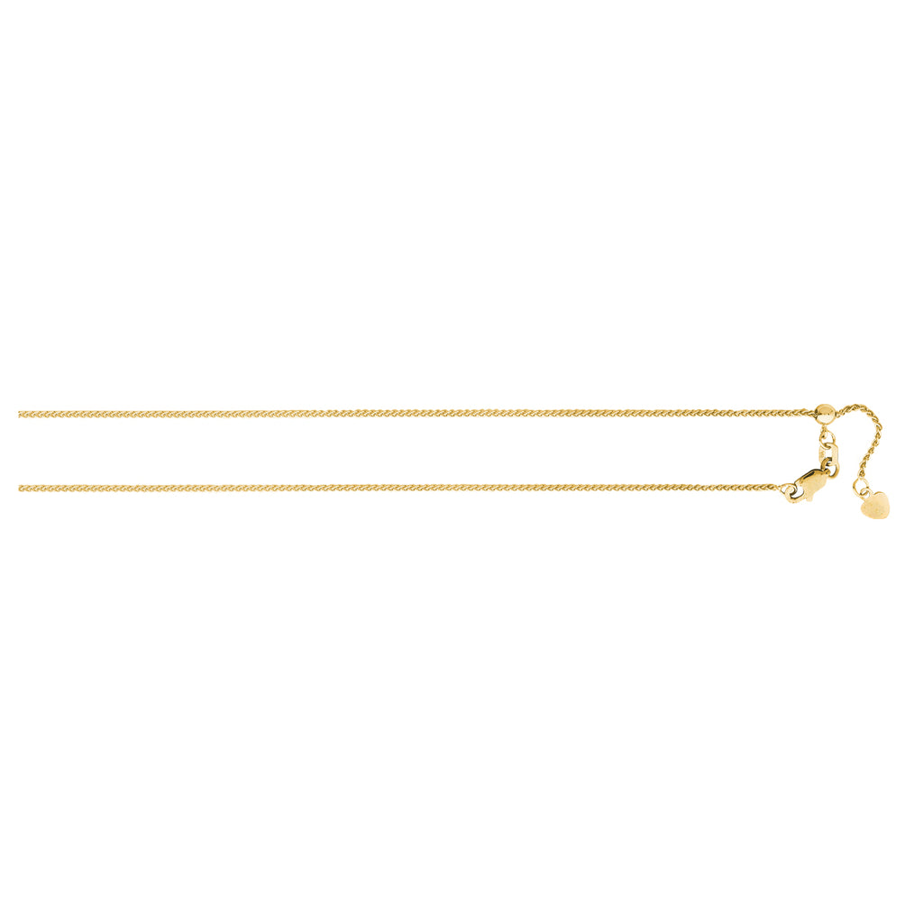 Adjustable Diamond Cut Round Wheat Chain up to 30" long in 14K Y/G