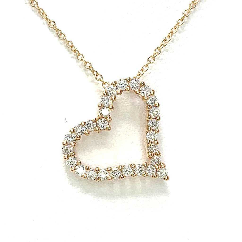 Shared Prong Diamond Open Heart Sideways Pendant 18K YellowGold - Image 1 of 6