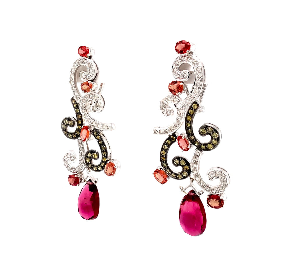 Contessa Statement Necklace and Earring set, Diamonds, Padparashas, Pink Tourmaline in 18 kt White Gold - Image 6 of 7