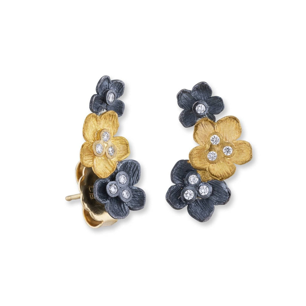 Lika Behar Yin and Yang Collection BUTTERCUP Diamond Ear climbers set in 22K Gold and Oxidized Silver - Image 1 of 5
