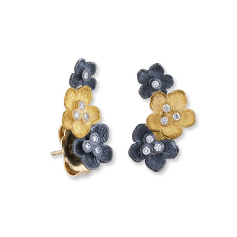 Lika Behar Yin and Yang Collection BUTTERCUP Diamond Ear climbers set in 22K Gold and Oxidized Silver - Image 1 of 5