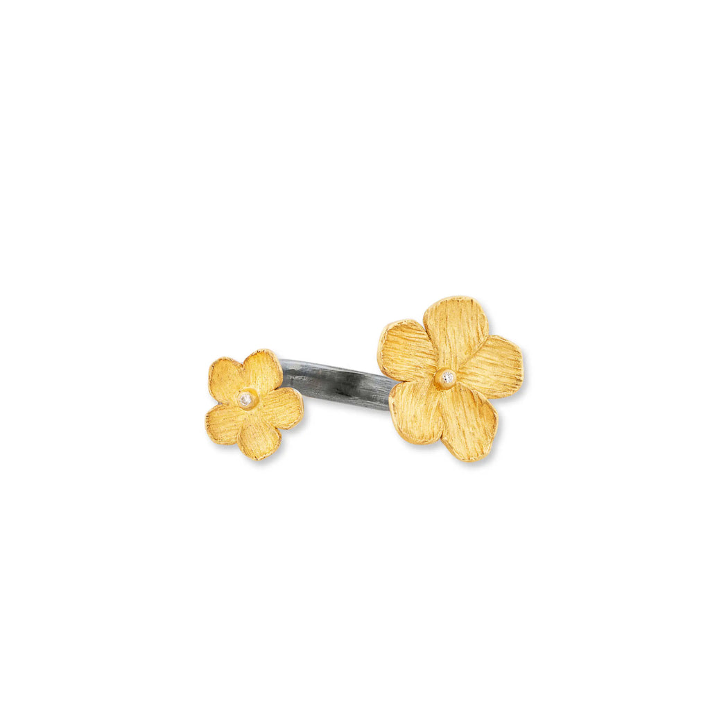 Lika Behar Yin and Yang Collection Buttercup Diamond Open Ring 22K Gold and Oxidized Silver - Image 2 of 9