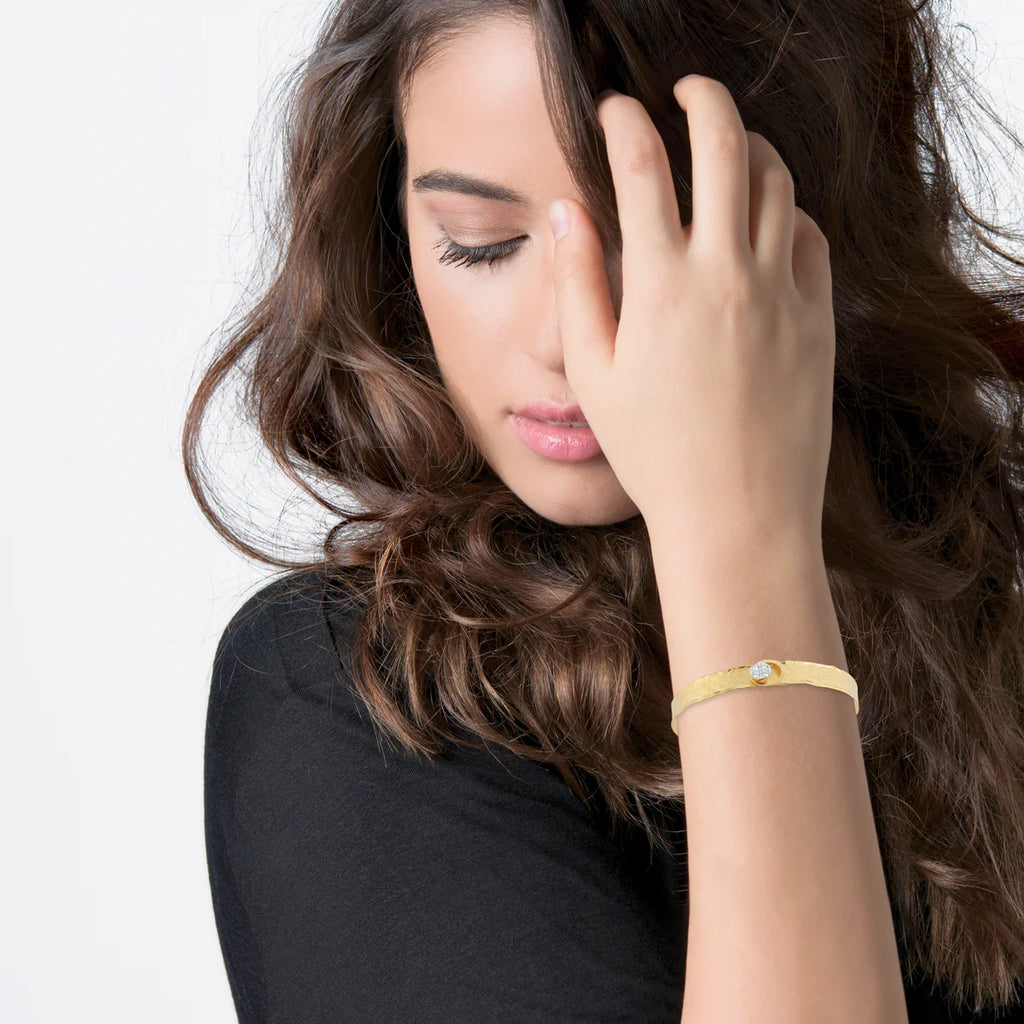 I. Reiss Oval Button Cuff Diamond Bracelet Matte finish 14K Yellow Gold - Image 6 of 7