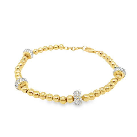 Uneek Pave Diamond Rondelle and Round Beads stackable bracelet in 18K Yellow Gold - Image 1 of 10