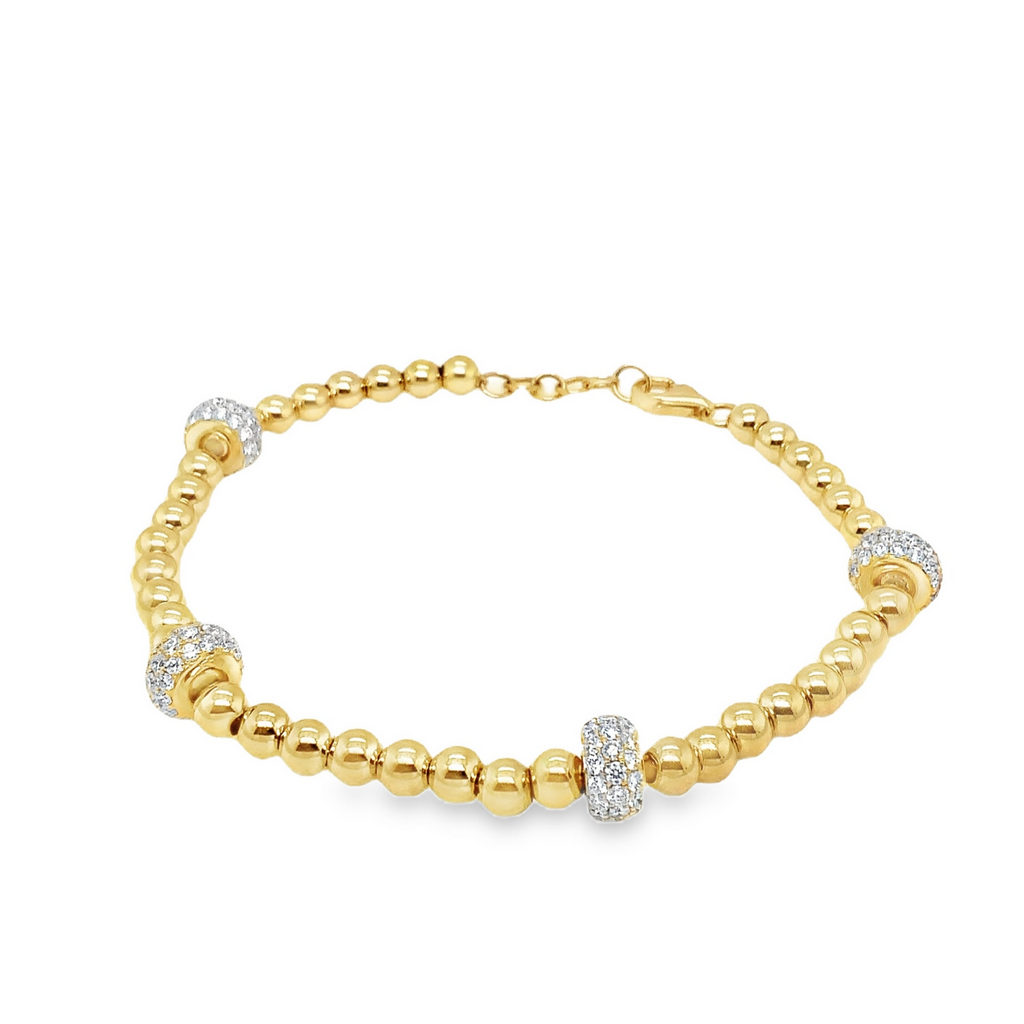 Uneek Pave Diamond Rondelle and Round Beads stackable bracelet in 18K Yellow Gold - Image 2 of 10