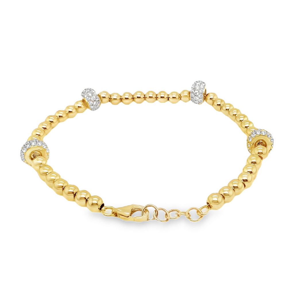 Uneek Pave Diamond Rondelle and Round Beads stackable bracelet in 18K Yellow Gold - Image 3 of 10