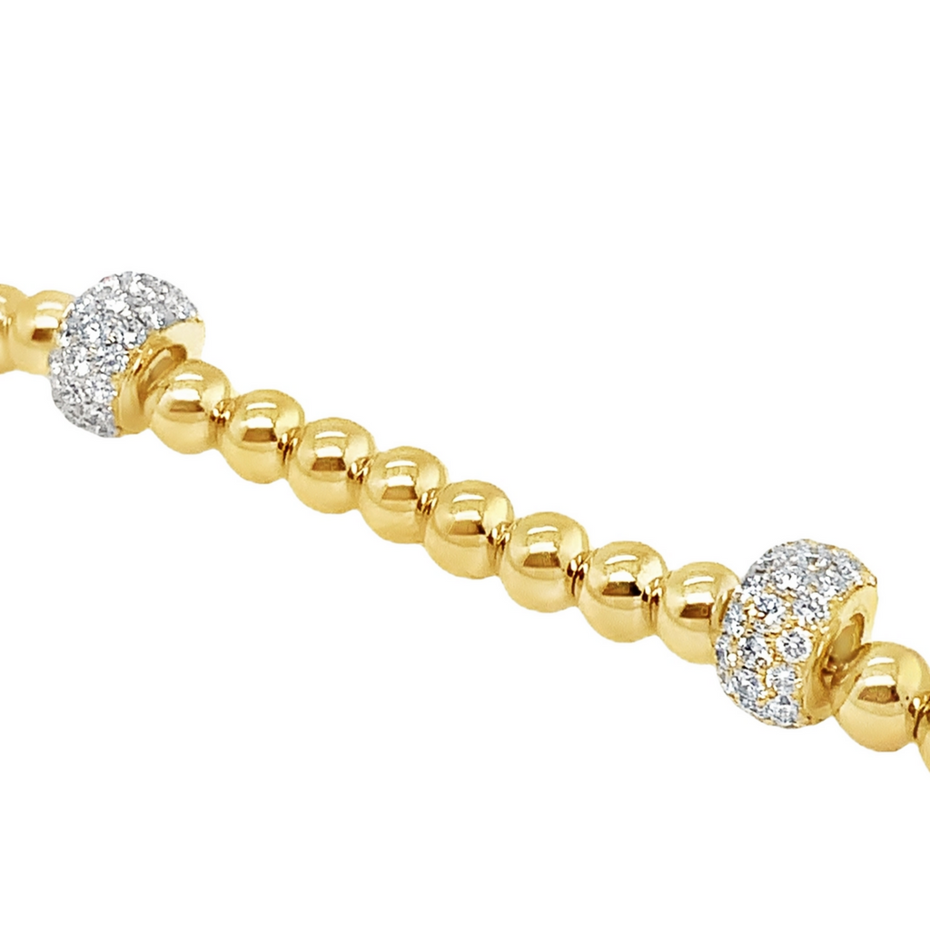 Uneek Pave Diamond Rondelle and Round Beads stackable bracelet in 18K Yellow Gold - Image 5 of 10