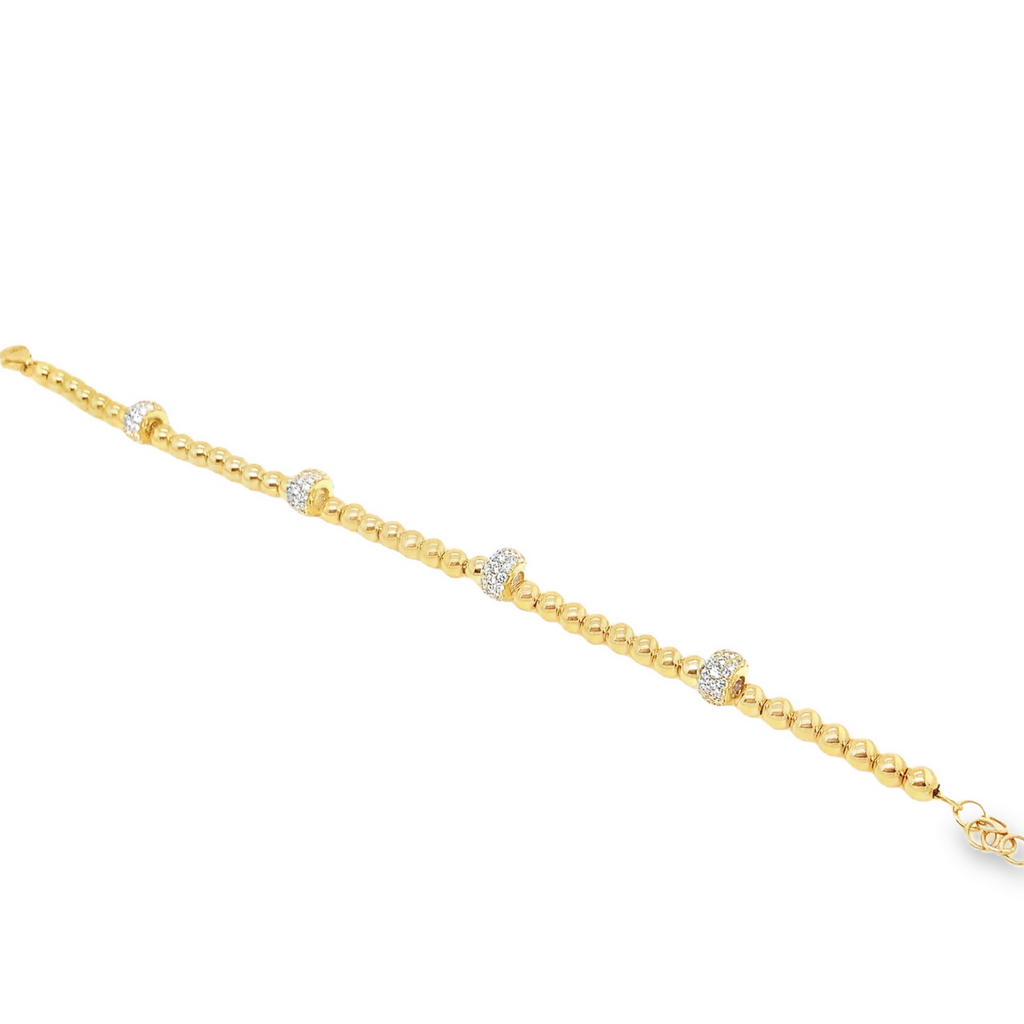 Uneek Pave Diamond Rondelle and Round Beads stackable bracelet in 18K Yellow Gold - Image 6 of 10