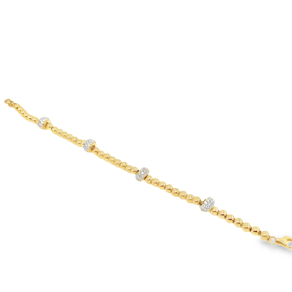 Uneek Pave Diamond Rondelle and Round Beads stackable bracelet in 18K Yellow Gold - Image 7 of 10
