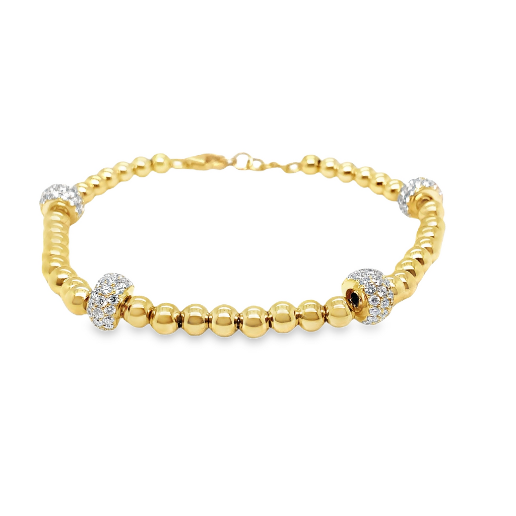 Uneek Pave Diamond Rondelle and Round Beads stackable bracelet in 18K Yellow Gold - Image 8 of 10