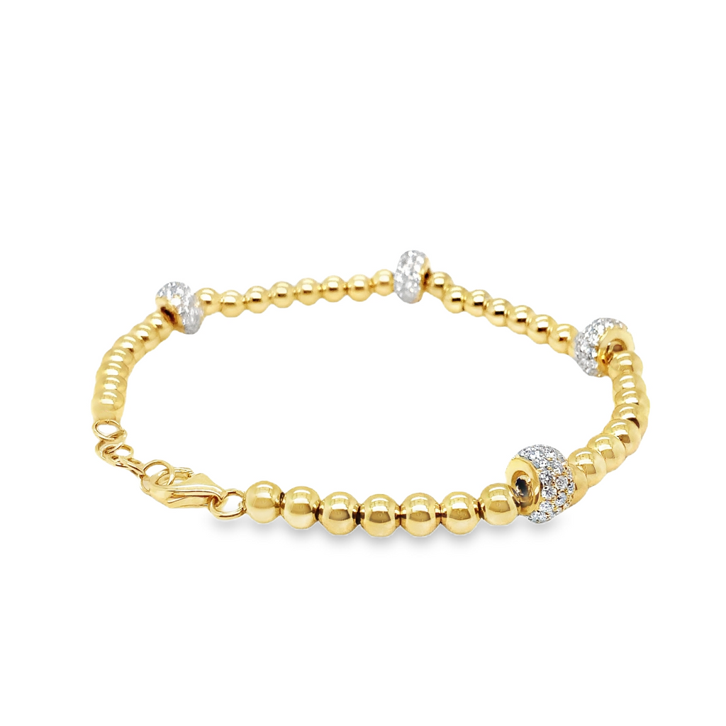 Uneek Pave Diamond Rondelle and Round Beads stackable bracelet in 18K Yellow Gold - Image 9 of 10