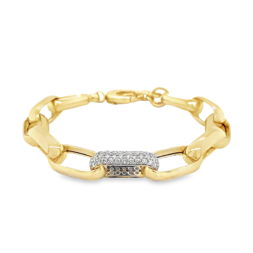 Paperclip Chain Link With Pave Diamond Set in 14 kt Yellow Gold Bracelet - Image 1 of 10