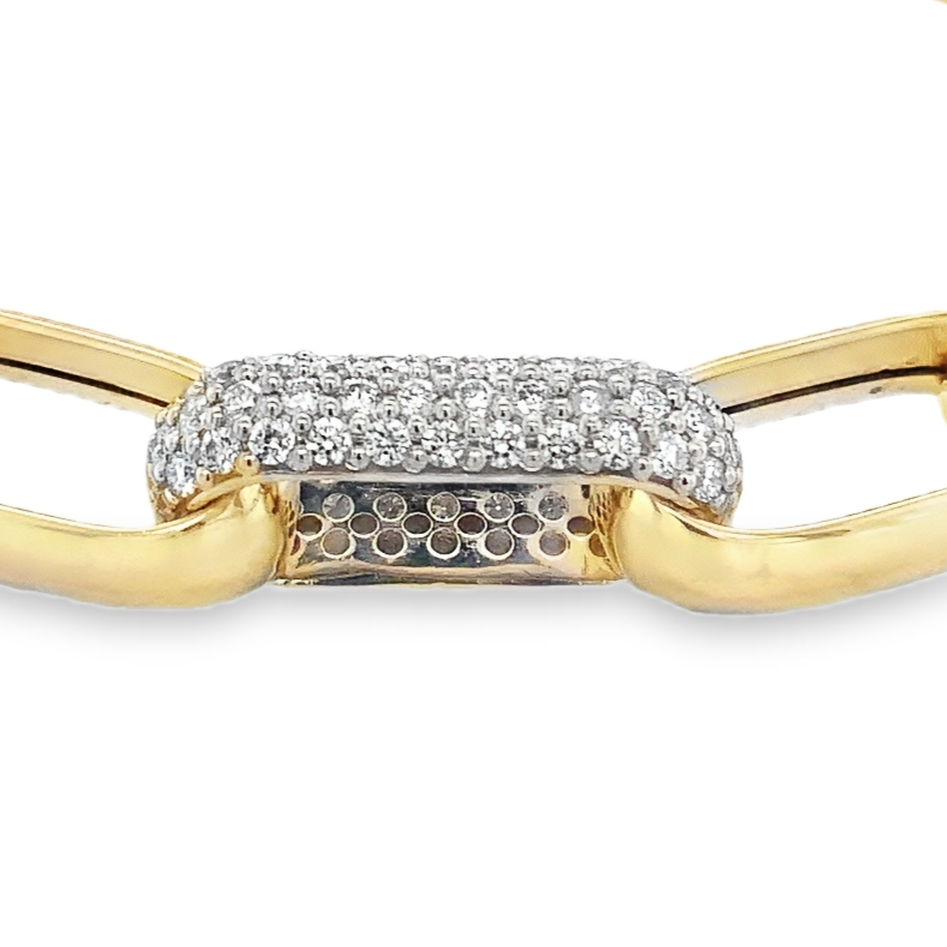 Paperclip Chain Link With Pave Diamond Set in 14 kt Yellow Gold Bracelet - Image 10 of 10
