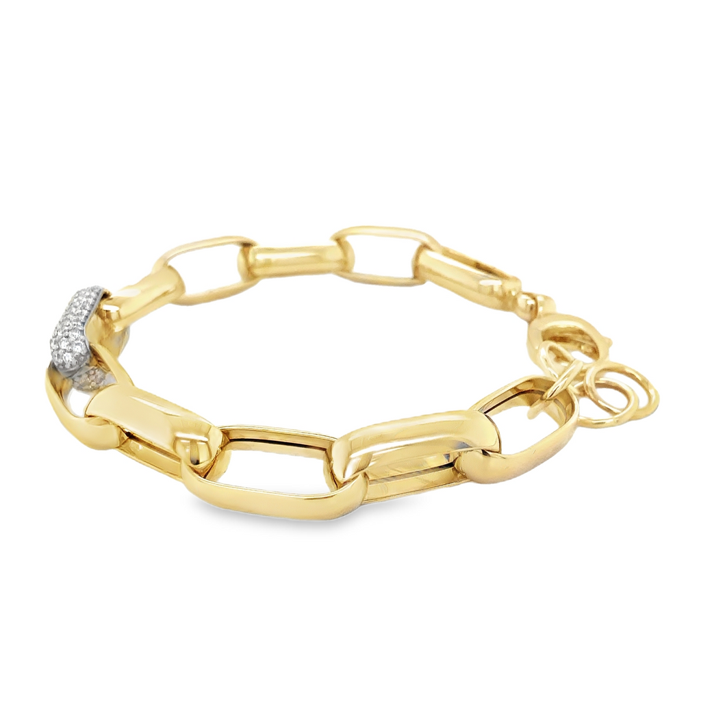 Paperclip Chain Link With Pave Diamond Set in 14 kt Yellow Gold Bracelet - Image 2 of 10