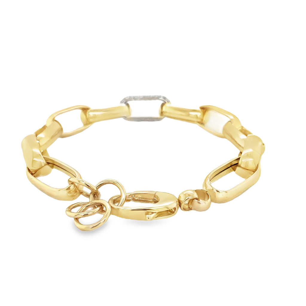 Paperclip Chain Link With Pave Diamond Set in 14 kt Yellow Gold Bracelet - Image 3 of 10