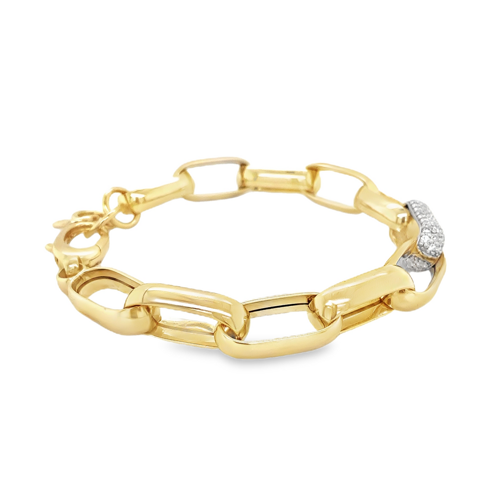 Paperclip Chain Link With Pave Diamond Set in 14 kt Yellow Gold Bracelet - Image 4 of 10