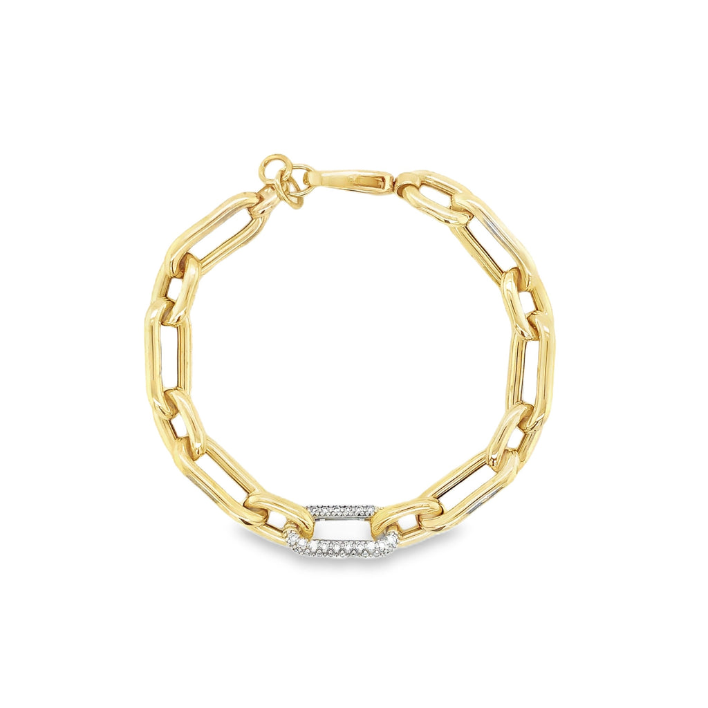 Paperclip Chain Link With Pave Diamond Set in 14 kt Yellow Gold Bracelet - Image 1 of 6