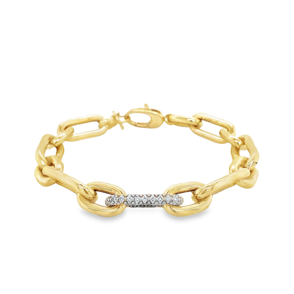 Paperclip Chain Link With Pave Diamond Set in 14 kt Yellow Gold Bracelet - Image 2 of 6