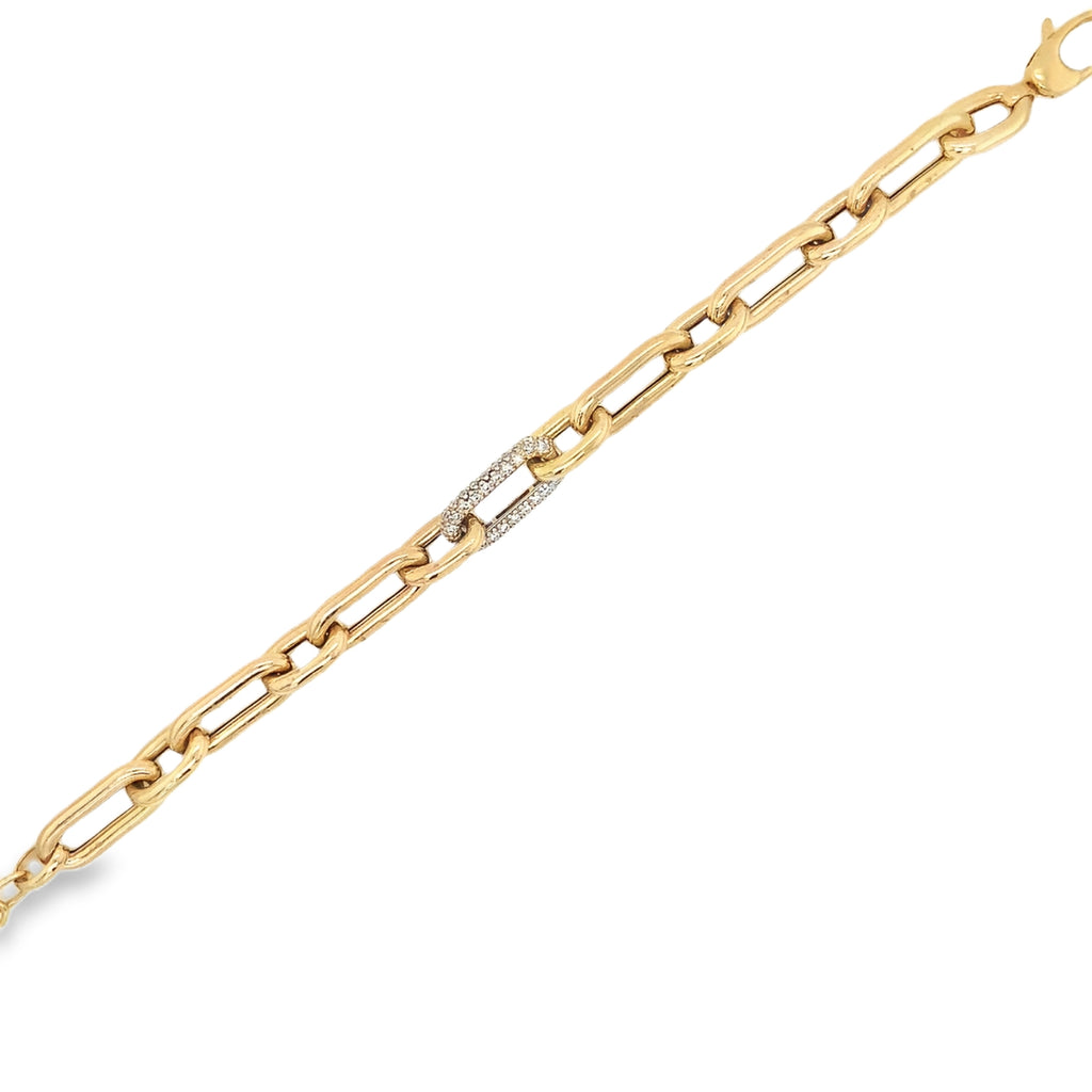Paperclip Chain Link With Pave Diamond Set in 14 kt Yellow Gold Bracelet - Image 5 of 6