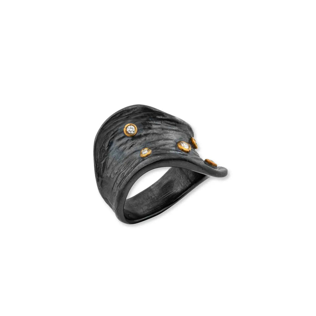 Lika Behar BARK  Wave Collection 24K Gold and Oxidized Silver Diamond Ring - Image 2 of 7