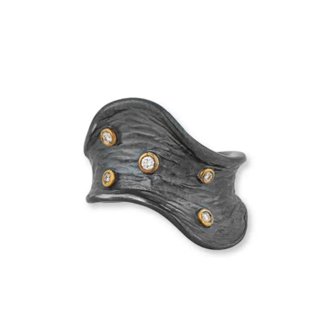 Lika Behar BARK  Wave Collection 24K Gold and Oxidized Silver Diamond Ring - Image 1 of 7