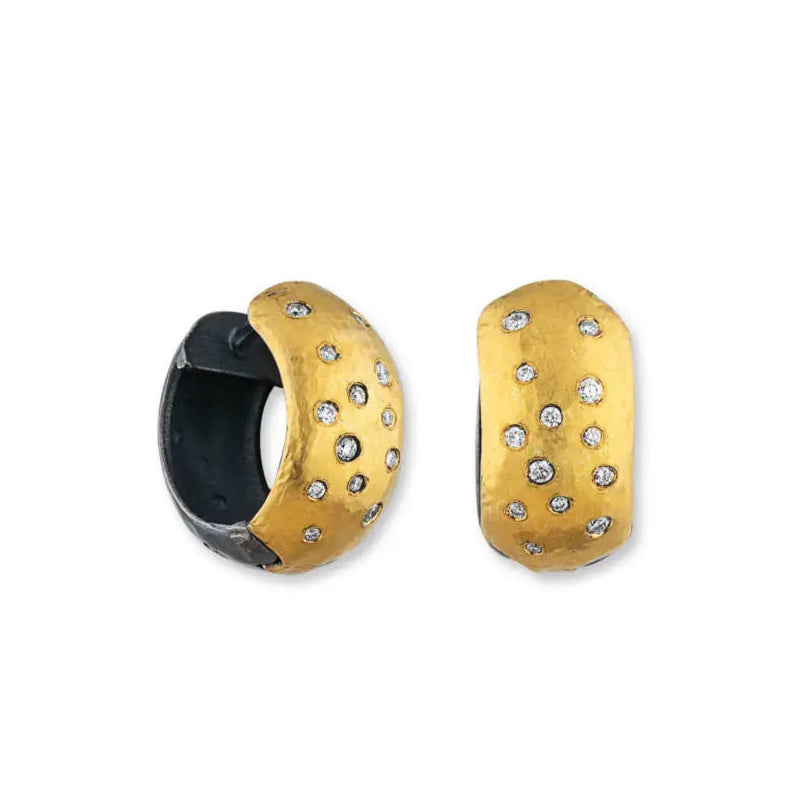 Lika Behar Yin and Yang Collection Chunky Reversible Huggie Diamond Earring in 24K Fused Gold and Oxidized S - Image 2 of 11