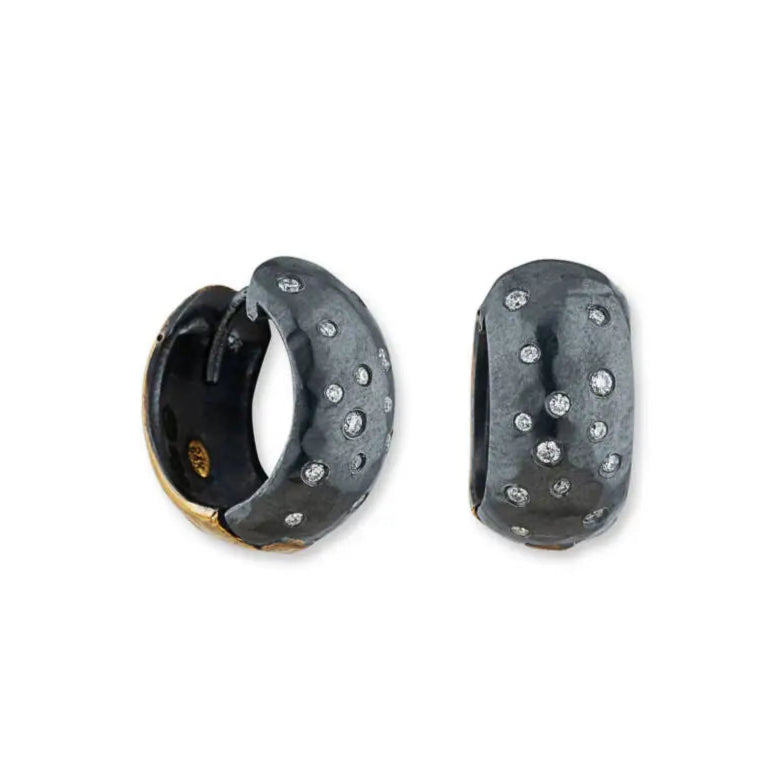 Lika Behar Yin and Yang Collection Chunky Reversible Huggie Diamond Earring in 24K Fused Gold and Oxidized S - Image 3 of 11