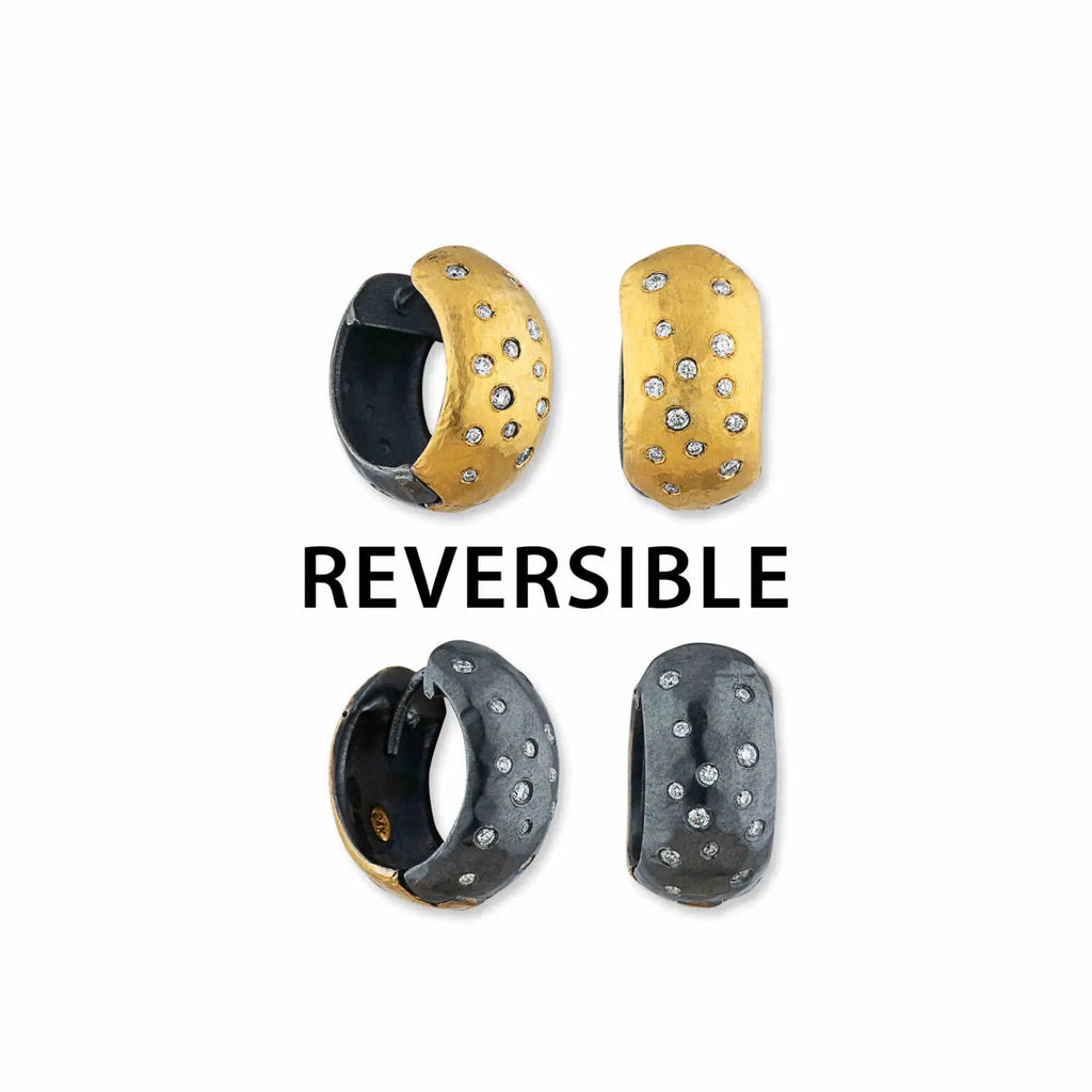 Lika Behar Yin and Yang Collection Chunky Reversible Huggie Diamond Earring in 24K Fused Gold and Oxidized S - Image 1 of 11