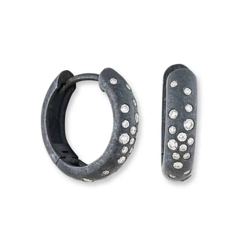 Lika Behar DIANA Collection Semi Chunky Hoops Earring with Diamonds in Oxidized Sterling Silver - Image 1 of 8