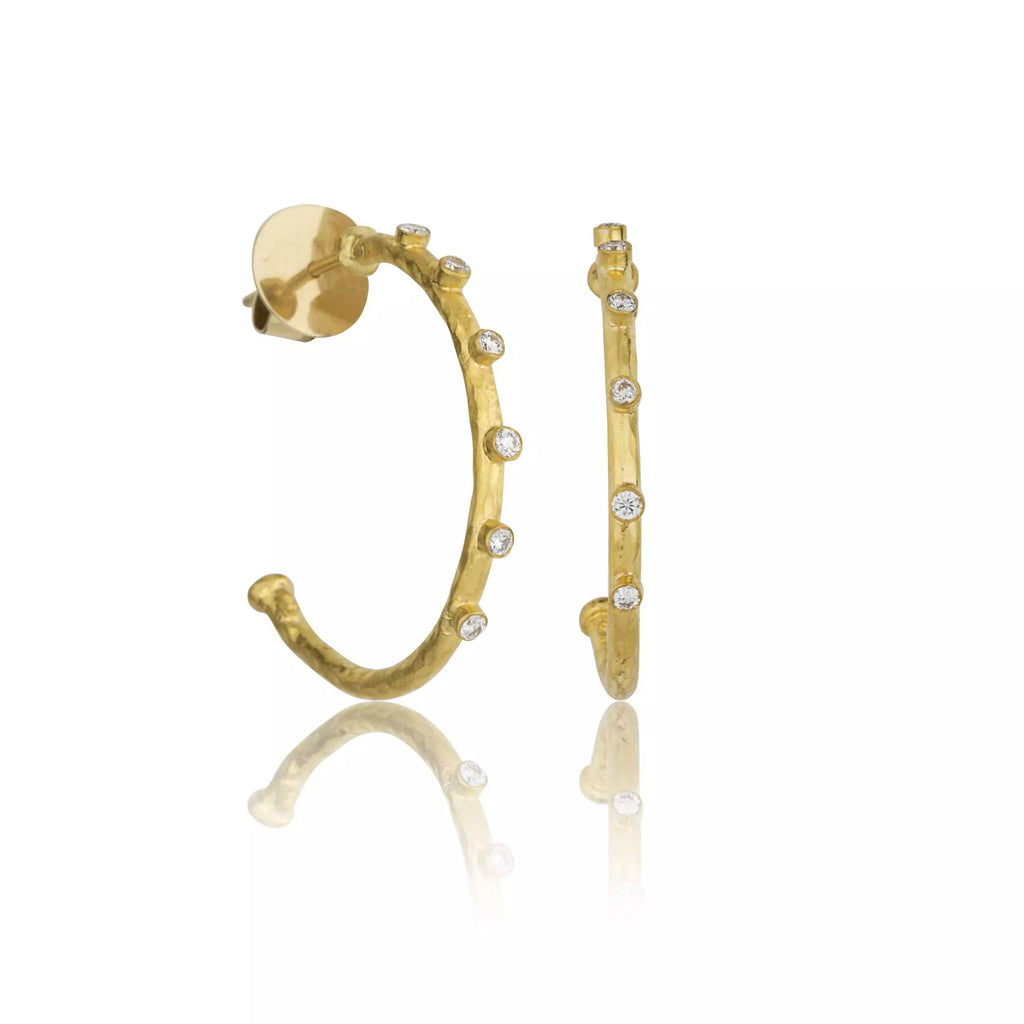 Lika Behar Pure Love Deserves Pure Gold DIMA Collection Bezel Set Diamond Hoop Earring in 24K Gold - Image 1 of 9