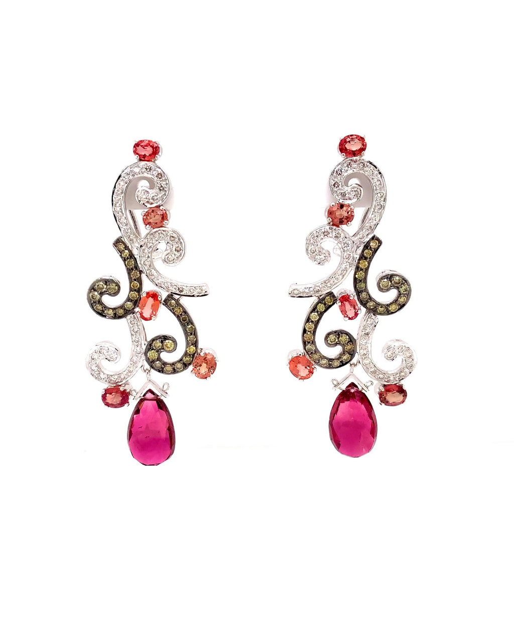 Contessa Statement Necklace and Earring set, Diamonds, Padparashas, Pink Tourmaline in 18 kt White Gold - Image 5 of 7