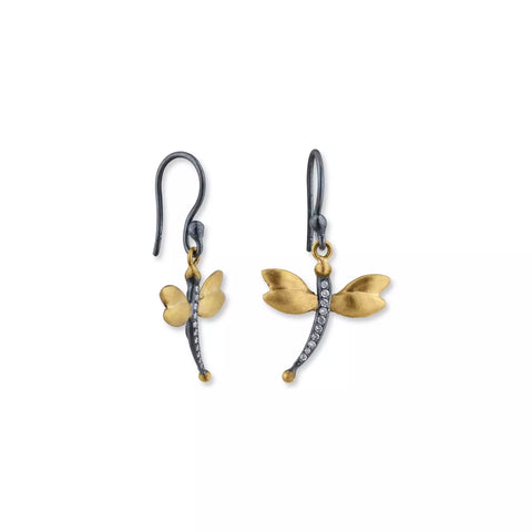 Lika BeharOne of a Kind, Yin and Yang Floating Charms Dragonfly Collection Diamond Earrings in 24k and Oxidiz - Image 1 of 9