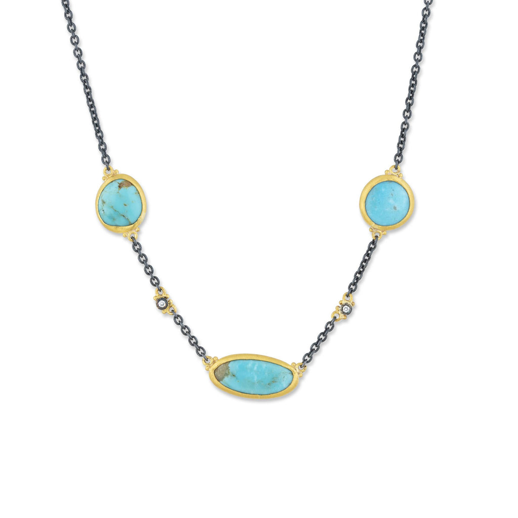 Lika Behar Turquoise Therapy "KATYA" Collection Necklace with Diamond set in 24K Gold and Oxidized Silver - Image 1 of 6